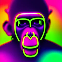 A beautiful portrait of a cyborg monkey purple neon color scheme, high key lighting, volumetric light high details psychedelic background