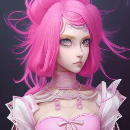 Personagem de anime de cabelo rosa,dona de casa usando um vestido rosa,altissimo detalhe,altíssima resolução,JOJOS Bizarre Adventure,pintado por Hirohiko Araki