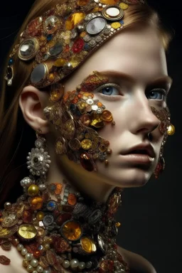 portrait of a beautiful woman made of gems and metals