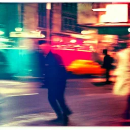 Picture 1950's street life, people, New York, very blurry, abstractism, colours, strong texture, 3d, chaotic