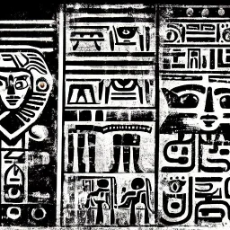 mix between Aztec glyphs and Egyptian hieroglyphs writing systems