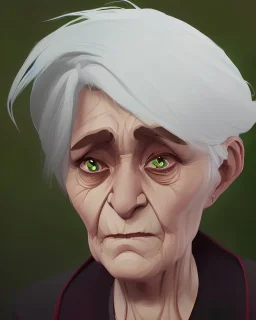 portrait of a dignified old woman with green eyes and white hair