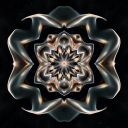 Mesmerizing abstract visual, recursive Symmetrical 3d structure of flowing translucent shapes, centered, soft aesthetic, negetive space.galaxsy background