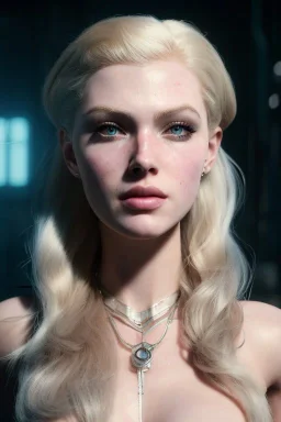 portrait of beautiful blonde amazing robot, post-apocalyptic in a cyberpunk city, realistic, intriacte detail, sci-fi fantasy style, volumetric lighting, particales,highly detailed,cinamatic, deep