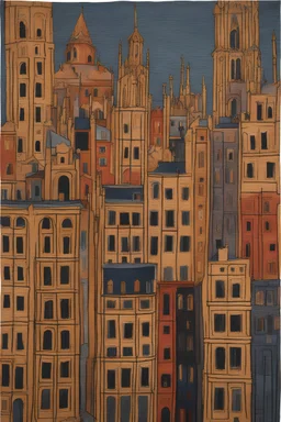 Otherworldly, George Baselitz Hyperdetailed city in Fra Angelico style tufting tapestry