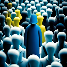 Craft an image that explores the concept of individuality in a sea of uniqueness. Depict a figure standing or blending in with a diverse crowd, subtly expressing a sense of being 'normal' or 'ordinary' in comparison to the distinctive qualities of those around. Utilize visual elements such as color, contrast, and composition to underscore the idea of sameness within diversity. Consider incorporating subtle facial expressions or body language to convey a quiet introspection on the subject's part,