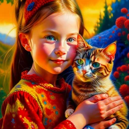 A girl and her cat inspirational styles - Pointillism, Realism and Fauvism