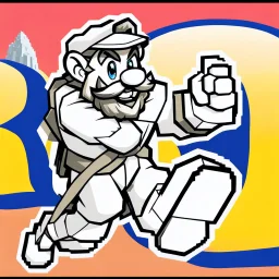 Male Fantasy RPG character, chaabi kawaii Mario proportions, lord of the rings inspiration, Vandyke beard, with a long ribbon held out in front as he runs from behind a large rock at an angle, isometric game