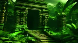 jungle palms Mayan and Inca civilizations, the opening of Heaven's gates to a strange world, (Epic scale, majestic Mayan and Inca structures:1.2), (Mysterious energy radiating from the gates, enigmatic creatures entering the world:1.1). -green color with distinct drama 8k