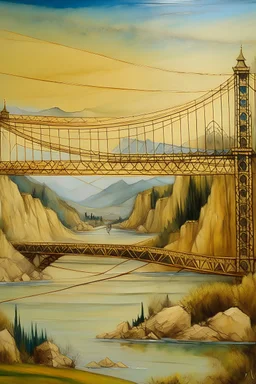 Crea un cuadro inspirado en el puente colgante de la provincia de santa fe al estilo del pintor Leonardo da Vinci