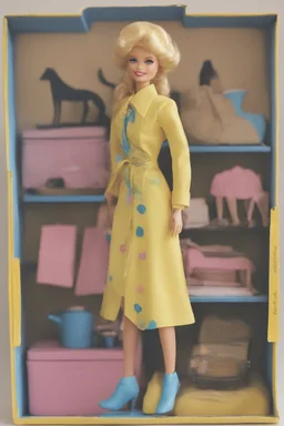 empty yellow and blue barbie doll box