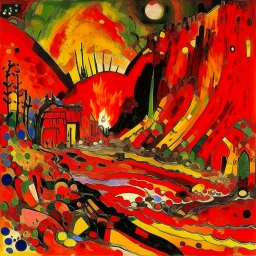 A red fiery lava mine painted by Wassily Kandinsky