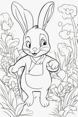 blank colouring book, white blank background, simple picture for toddlers, rabbit, disney and pixar style