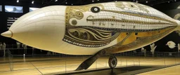 A white bird shaped airship painted by Gustav Klimt