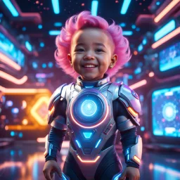 (masterpiece, best quality, 8k, RAW photo, beautiful and aesthetic:1.2), complex detail, Indirect light, photorealistic, (((full body))), Cosmic Baby corp boss style smiling, colorfull Sci-Fi environment