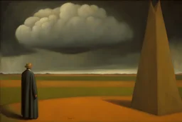 a surreal landscape with dramatic storm clouds by artist "Mark Rothko",by artist "Leonora Carrington",by artist "David Inshaw"