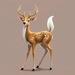 full body of adult white tail deer, proud, heroic, chest out, tail upward, on flat background, In the style of 'My Little Pony' and 'Bambi', fantastic lighting