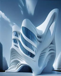 Edificio Zaha Hadid color azul y blanco
