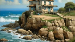 house on some rocks by the sea, Guido Borelli style