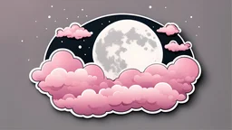 Pink clouds and white fullmoon sticker. Vector. Cut out