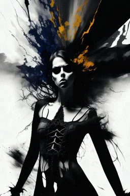 Explosive abstract image of a beautiful gothic girl, dramatic pose