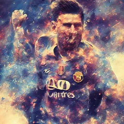 Leo Messi detailed art colour cyan and white sky