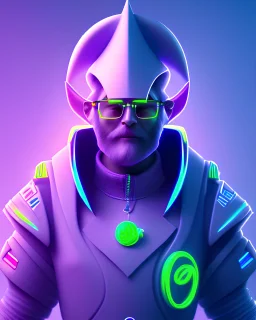 man game character full height with weapoon in blue-purple neon, without background
