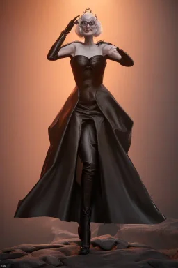 Carmen Dell`orifice as evil queen in black leather gown, angry, busty, curvey, cleavage, unreal 5, octane render,cinema4d, dynamic lighting, dramatic lighting, 4k, redshift render, highly detailed, hyper realistic