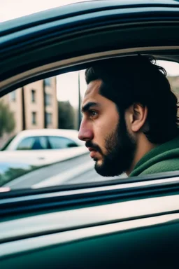 شخص يظر من نافذة السيارات بطريقة أنمي