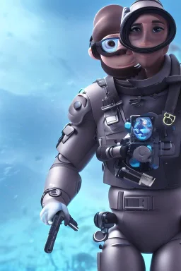 diver like a cyborg,with gun,detail,textures,cinematic