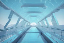 a futuristic glass bridge made of glass by architect "Science-Fiction",by artist "meltingness";by artist "3D textured embossed relief shadows";steamnouveau;glitchcore""