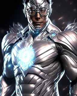 Gustavo Petro full body full head anthropomorphic digital art in superhero suit silver hyper-detailed 8k