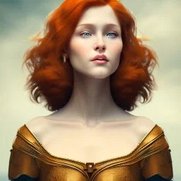 head and shoulders portrait of a beautiful medieval women with ginger hair, 8k resolution