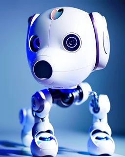 A robotic dog with an Apple logo called “iBots”, suggesting it’s made from an Apple product’s casing. Its glossy white and silver limbs are mechanically jointed, reflecting a scarabet’s anatomy. The design is a creative fusion of technology and organic form, compactly labeled “ibots.” Hyper detailled, hyper realistic, 4K, sharp render