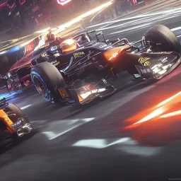 senna car, f1, formula 1, formula 1 car, formula car, cyberpunk, cyberpunk city, anti alising, ray tracing, image with movement, perspective scenary, neon ilumination, epic, cinematic light, lens 100 mm, 16:9, high resolution, 8k