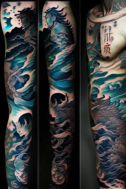 Tattoo sleeve god zodiac sign aquarius ukiyo-e