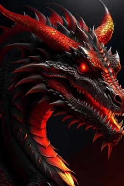 Ultra realistic dragon dark skin with red highlights dark fantasy fiery background