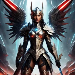 hold by an artificial intelligence escapes her spaceship Bigger! Wilder! Whoa! You will do what you always do. Hand in the art right when they need it. Too late to change. Imagine a futuristic world, a digital art masterpiece come to life. A female warrior, clad in intricate tribal armor adorned with menacing spikes, stands tall holding a bloody glowing curved blade that blends ancient tribal design. Her eyes, a reflection of the artificial intelligence within her, exude determination and powe