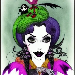 extrem tim burton style and disney style of an old and extrem malicious stepmother, sharp focus, sneaky eyes, old face