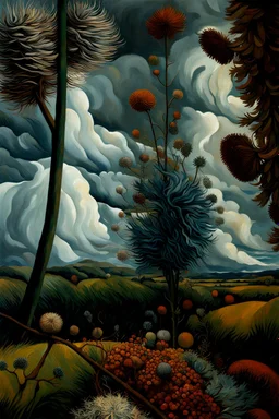 Leonardo, Durer, Derain, Signac, Cezanne, Mondrian, Okeeffe: Seedheads Against A Threatening Sky dark moody colors and sky storm wind