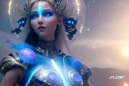  beautiful cosmic woman with blu color skin, long hair, nice smiling, magic glamour make up, delicate colors, beautiful glamour galactique dress, ultra sharp focus, 8k, unreal engine 5, extremely sharp detail, light effect, soft light atmosphere of a spaceship, smooth, full of details, face in front, complete vision of face and hair and body