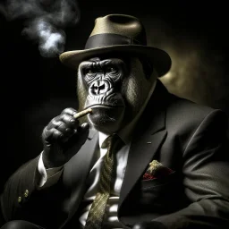 a gorilla that joined the mafia, smoking a cigar