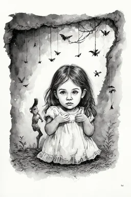 superstitions of childhood are still lurking underground; graphite and watercolor