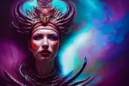 Queen of blades,aztec, Lumen Reflections, Ornament, Time-Lapse, Photojournalism, color clouds transition, Translucidluminescence, Wide Angle, rich details, ultra-HD, Ray Tracing, Heterochromia, sMartin Wittfooth