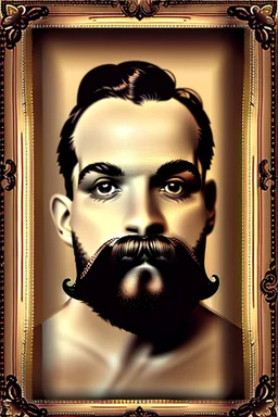 The biggest moustache in the world in sepia with vignette and a gold frame