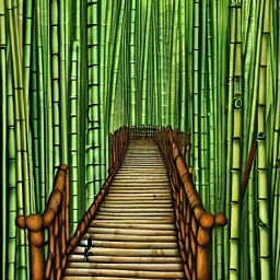 intricate, realistic bamboo forest with wooden walkway disappearing into nothing, 8k, high-quality, ultrafine-detail, intricate, digital painting, brian froud, howard lyon, selina french, anna dittmann, annie stokes, Greg Rutowski