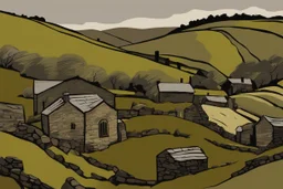 Yorkshire dales in the style of kyffin Williams