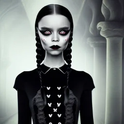 wednesday addams, wednesday addams hair, dark make up, gothic, black dress