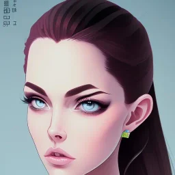 crystal clear blue eyes, and dark pink hair, dot eyebrows, woman, angry expression, pointy ears, long hair, sexy