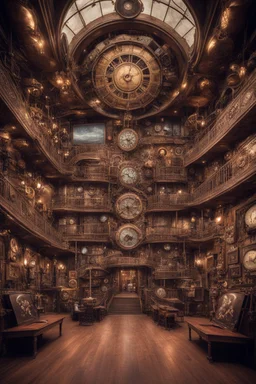 a huge steampunk video hall